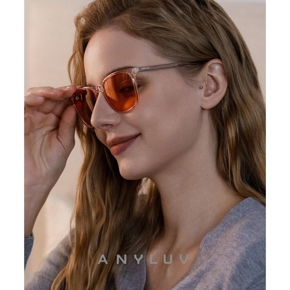 Unisex Transparent Eyewear Look Clear Frame Orange Lens Anti Eyestrain Glasses - Picture 2 of 6